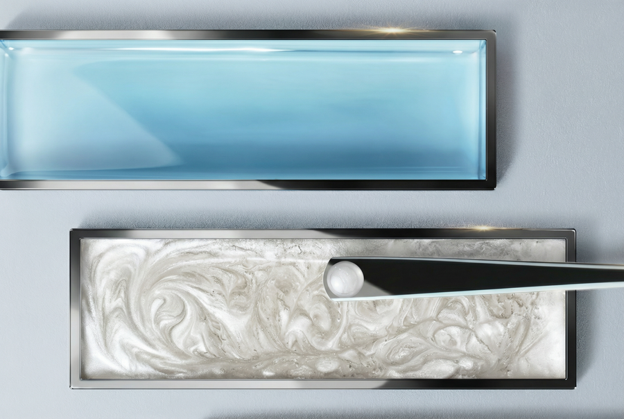 Two rectangular tiles with different designs on a light gray background